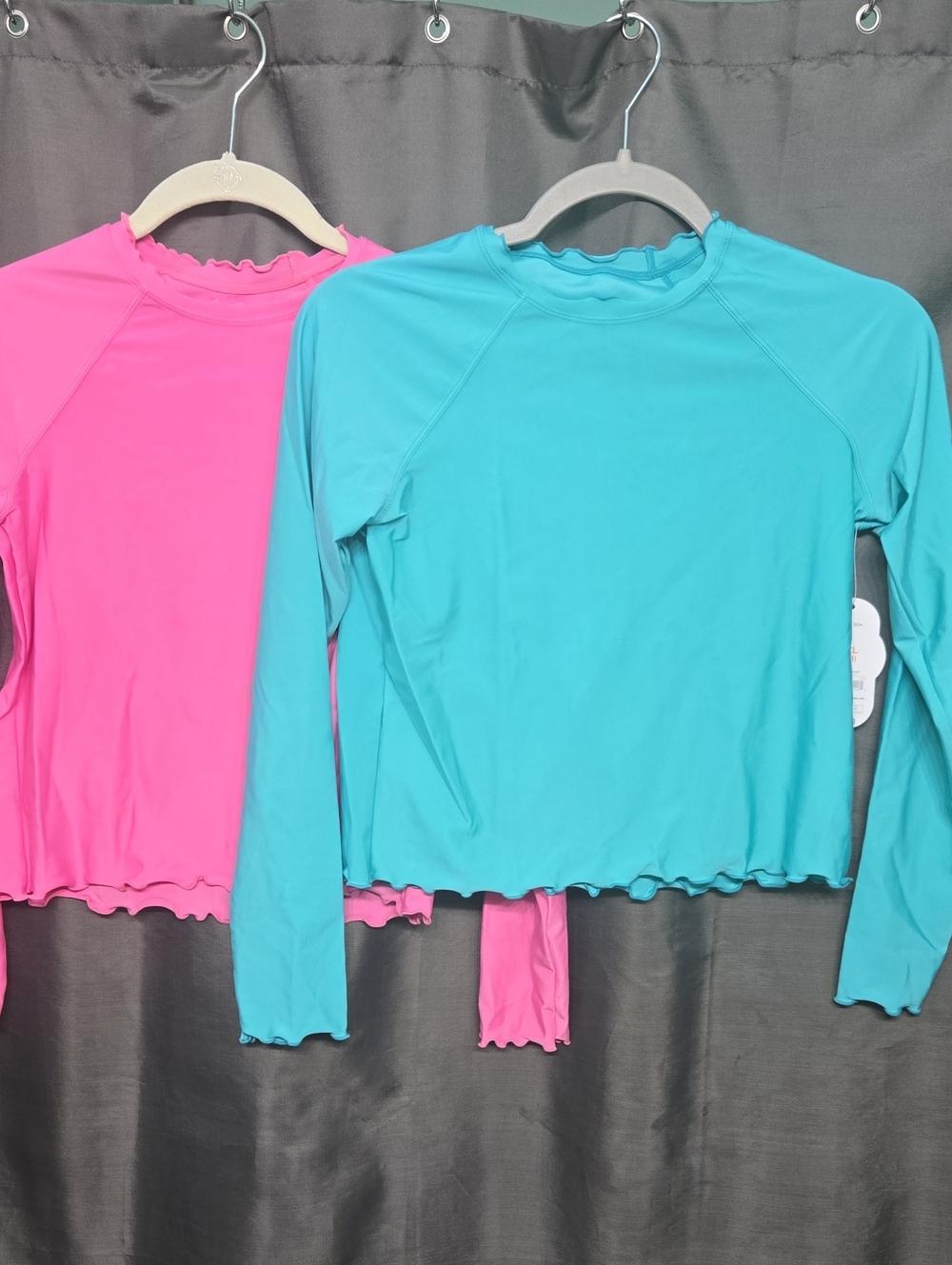 WEEKEND SALE! Girls Rash Guard Long Sleeve Tops - Turquoise and Hot Pink